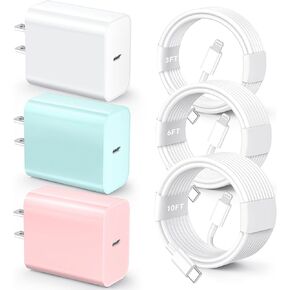 for iPhone 14 13 12 11 Fast Charger, [MFi Certified] 3 Pack 20W USB C Charger Block with 3FT&6FT&10FT USB C to ightning Fast Charging Cable Compatible with iPhone 14/13/12/11/Pro/Pro Max/Xs/Xr/X in Kuwait