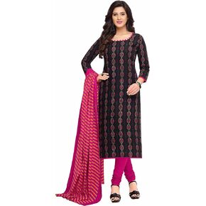 Miraan Women's Printed Unstitched Cotton Dress Material and Churidar Suit Free Size Black