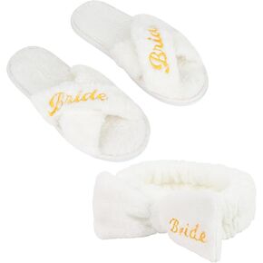 Jaciya Bridal Shower Gifts Bachelorette Party Favors Bride White Slippers Bride Spa Headband Set Bachelorette Gifts for Bride