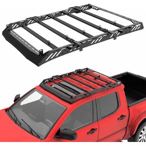 Heavy Duty Roof Rack Compatible with 4th Gen 2024 Toyota Tacoma Double/Crew Cab, No Drill Install Cargo Carrier with Aluminum T-Slot Cross Rails, Eye Bolts, Side Mount Brackets & Handles