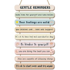 Mental Health Reminders Wall Art Decor Positive Affirmations Psychology Inspiring Feelings Wall Pediments for Social Worker Office Classroom School Wooden Hanging Wall Decor(Gentle Color)