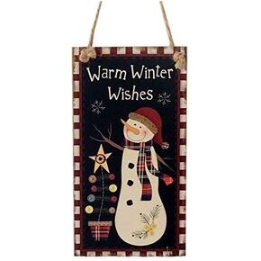 Warm Winter Wishes Snowman Hanging Board Wood Hanging Sign Plaques Christmas Party Decoration(BW608)