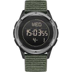 NORTH EDGE Men's Watches Men's Military Watches Men's Carbon Fiber Waterproof 164FT Pedometer Compass Tactical Sports Minimalist Metronome EL Backlight Nylon (Green)