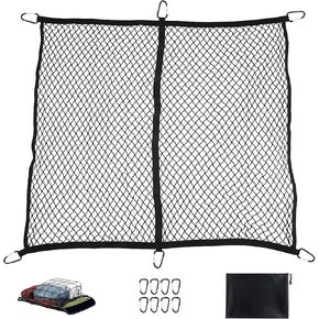 Cargo Net for Pickup Truck Bed 4 * 6 Foot Stretches to 8 * 12 Foot Heavy-Duty Mesh Square Bungee Netting with 12 Black Clips and 12 Metal Carabiners and Storage Bag