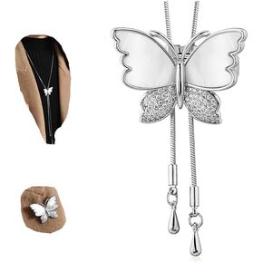 Sither Butterfly Necklace for Women Long Sweater Chain Crystal Necklace Wedding Dressy Necklace Boho Jewelry for Winter Evening Party Christmas Gift