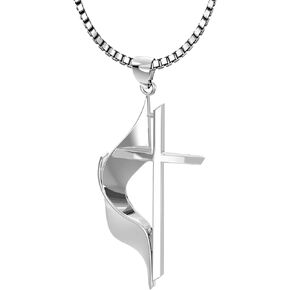 US Jewels Ladies 925 Sterling Silver Polished 30mm Methodist Cross Pendant Necklace, 18in to 24in