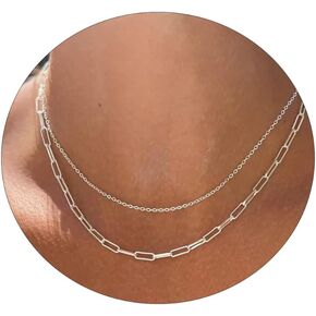 Gold Layered Necklaces for Women, 14K Gold Plated/Silver Dainty Link Chain Paperclip Twist Rope Disc Lightning Satellite Pendant Necklace Adjustable Choker Necklace Jewelry Gifts for Women in Kuwait