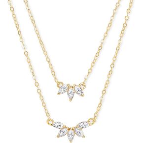 MINUTIAE Double Layered Chain Necklace With Flower Cut Diamond Pendant With Austrian Cubic Zirconia For Women And Girls With Extendable Chain