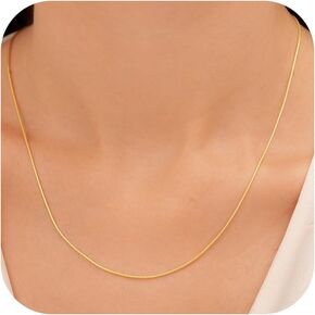 Gold Necklace for Women - 18K Gold Plated Round Snake Chain Necklace 1.6MM/2MM Herringbone Necklace Gold Jewelry Gold Chain Necklace for Women Size 16 18 20 22 24 26 Inch