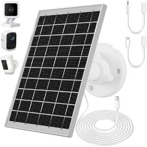 Solar Panel Compatible for Wyze Camera Outdoor, 7W 5V Solar Panel for Security Camera, Waterproof Small Ring Solar Panel Charger with Type-C, Micro USB and DC Port for Most Camera
