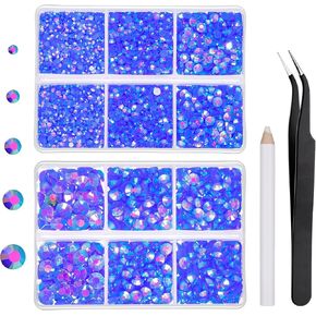 HAUTOCO 6944 قطعة من أحجار الراين المسطحة من الراتنج الشفاف، 2 مم 3 مم 4 مم 5 مم 6 مم مستديرة غير قابلة للإصلاح من أحجار الراين اللامعة مع ملقط وقلم اختيار للحرف اليدوية وفن الأظافر والملابس والأكواب (SS6~SS30) in Kuwait