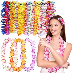 25pcs Leis for Luau Party - Colorful Hawaiian Leis Bulk Tropical Flower Lais Hawaii Decor for Summer Beach Pool Decoration Favour Supplies