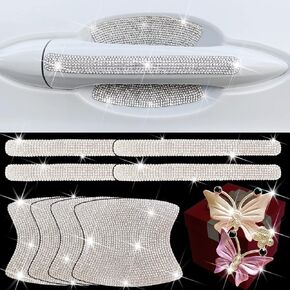 Car Decals for Women, 8 Pcs Rhinestone Car Stickers,Bling Car Door Handle Scratach Protector Diamond Car Door Handle Protector Glitter Bling Car Accessories for Women Car Stickers (Silver)