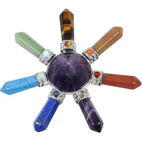 Rockcloud Cone & 7 Chakra Points Energy Generator,Reiki Healing Crystal Stone,Amethyst