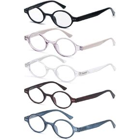 HEEYYOK Round Reading Glasses Men/Women 5-Pack,Spring Hinge,Retro Mini Small Comfort Readers 5-Pouch