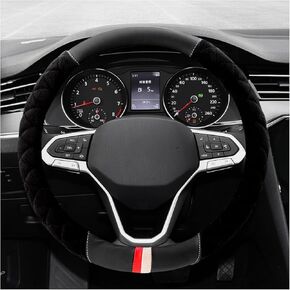 Car Steering Wheel Cover, Soft Fluffy Warm Plush Cover for 15'' Steering Wheel, Comfortable Anti-Slip Wheel Protector Cover, Universal Interior Decor Car Accessories (Black)
