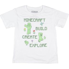 Minecraft Girls Build Create Explore Steve and Creeper Kids T-Shirt