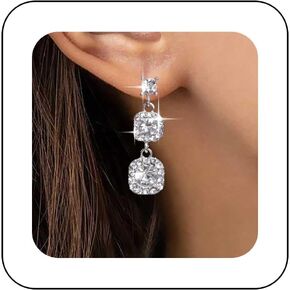 Vintage Crystal Rhinestone Earrings Silver Crystal Square Earrings Long Cz Drop Earrings Geometric Crystal Earrings Wedding Chandelier Earrings Jewelry for Women