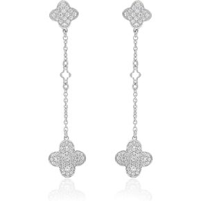 925 Silver and Gold Genuine White Zircon Dangle Clover Earrings | for Women | Fashion Earrings | Hypoallergenic | Post aned Nut Clasp | 43 MM Drop | Lightweight