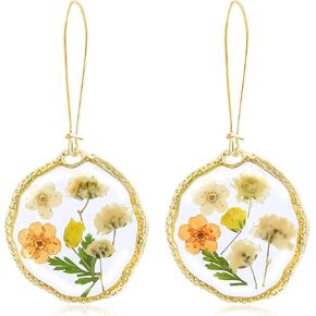 Pressed Flower Teardrop Dangle Drop Earrings for Women, Handmade Unique Resin Dried Flowers Teardrop Earrings, Nature Floral Earings Fashion Summer Jewelry Gift for Her