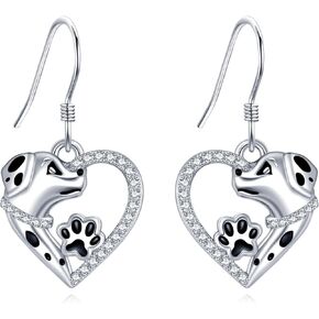POPLYKE 925 Sterling Silver Heart Dog Earrings for Women Dog Dangle Earrings Dog Jewelry