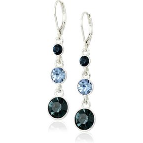 Napier "Classics" Silver-Tone and Blue Crystal Linear Drop Earrings