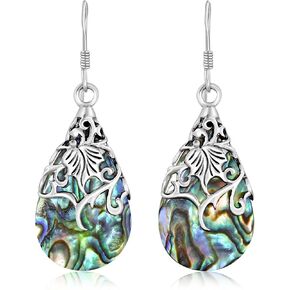 AeraVida Floral Vine Ornate Teardrop Abalone Shell .925 Sterling Silver Earrings | Abalone Earrings