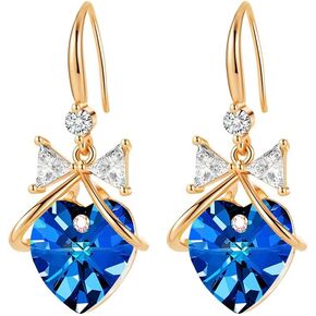 Austrian Crystal Bowknot Heart Drop Dangle Earrings for Women Fashion 14K Gold Plated Hypoallergenic Jewelry