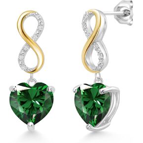 Gem Stone King 925 Sterling Silver and 10K Yellow Gold Heart Shape 10MM Gemstone Birthstone and White Lab Grown Diamond Infininty Dangle Earrings For Women By Keren Hanan