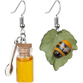 Bumble Bee Earrings-Honeycomb Earrings For Women -Honey Jar Earrings Asymmetrical Earrings Bee Costume Women