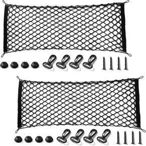 Amiss 2 Packs Cargo Net Stretchable, Car Exterior Accessories, Adjustable Elastic Trunk Storage Net with Hook for SUVs, Cars and Trucks (11.8"x 31.5")