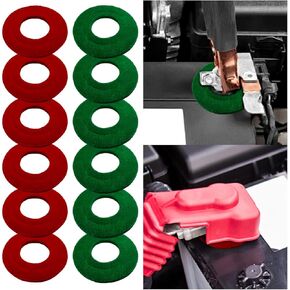 12PCS Battery Terminal Washer Pad, Anti Corrosion Washers, Fiber Washers Battery Top & Side Terminal Protector (Redblack)