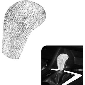 1 PC Bling Car Gear Shift Knob Decorative Sticker, 2.99" x 2.08" x 1.69" Self-Adhesive Rhinestone Alloy Personalized Gear Lever Handle Accessories, for Mazda Angkesaila CX-45CX-30 (Silver)