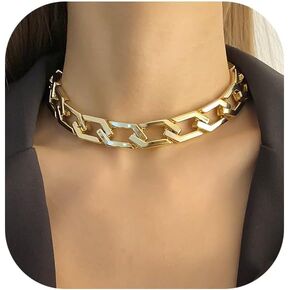 Punk Chunky Chain Choker Necklace for Women Hip Hop Thick Acrylic Clavicle Chain Necklace Wide Gold Silver Chain Choker Exaggeration Jewelry for Men