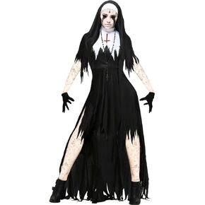 Halloween Nun Costume Women's Undead Sister Mary Catherine Costume Adult Dreadful Black Scary Exorcist Outfit