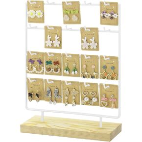 Earring Stand Display for Selling, Wood Earring Rack Tower Display Holder Stand with Card (4 Tier,20 Hooks, Black)