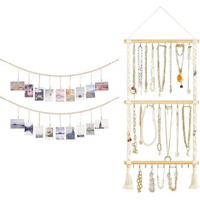 Dahey Hanging Jewelry Organizer and Hanging Photo Display Wall Decor for Dorm Bedroom Decor Teen Girl Gifts