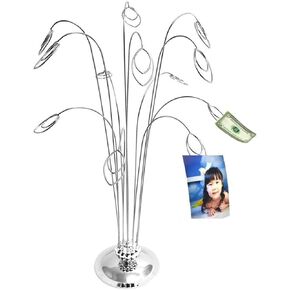 HOHIYA Photo Tree Holders Gift Card Money Picture Display Stand Clip Lottery Ticket Christmas Wedding Greeting Birthday Party Gift Silver Iron 14 Inch Taiwan Made
