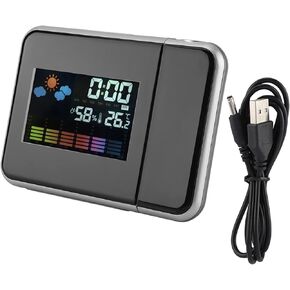 Projection Alarm Clock, Weather Forecast Humidity Display Digital Clock Atomic Clock with LCD Screen for Bedroom Office Living Room (Black)