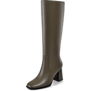 MIRAAZZURRA Knee High Boots Women Chunky Heel Square Toe Tall Boots Side Zipper Fall Winter Long Boots for Daily Party Dress Work