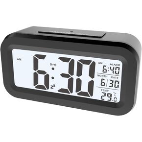 4.5" LCD Digital Alarm Clock, with Indoor Temperature,Snooze Calendar Brightness with Battery Powered Alarm Clocks Bedside for Everyone
