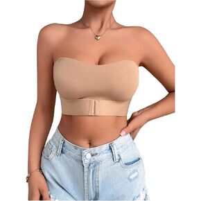 WDIRARA Women's Seamless Push Up Bras Invisible Strapless Bra Front Buckle Wireless Non Slip Tube Bra