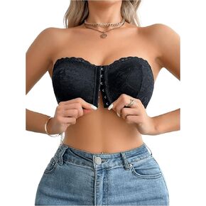 MakeMeChic Women's Floral Lace Front Closure Wireless Bralette Strapless Comfort Tube Bra