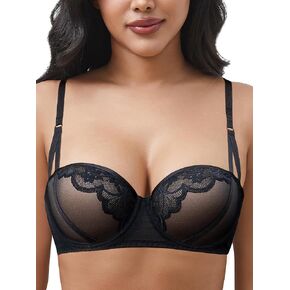 Balconette Bra Push Up Padded Add 2 Cup Sizes Demi Lace Half Cup Shelf Bras Underwire