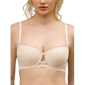 Balconette Bra Push Up Padded Add Two Cups Demi Shelf Convertible Lace Keyhole Bras with Underwire