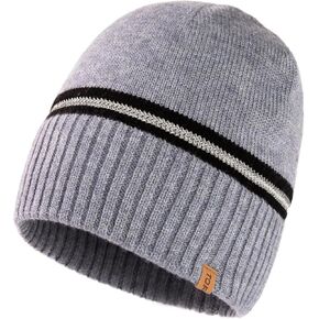 TOP-EX M/L/XL Unisex 50% Merino Wool Skull Cap Warm Winter Beanie Hats Double Layer Knit Hat with Reflective Strips