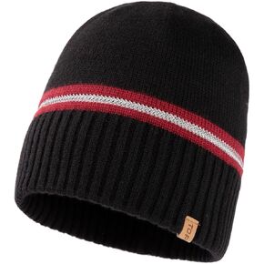 TOP-EX M/L/XL Unisex 50% Merino Wool Skull Cap Warm Winter Beanie Hats Double Layer Knit Hat with Reflective Strips