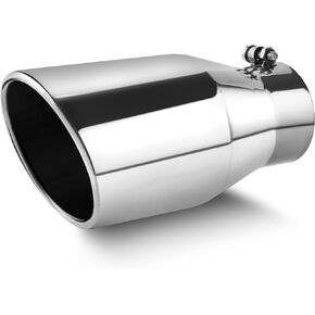 4'' Inlet 6'' Outlet 15'' Long Exhaust Tip Truck Tailtip, Stainless Steel Rolled Angle Cut, Black Powder Coated