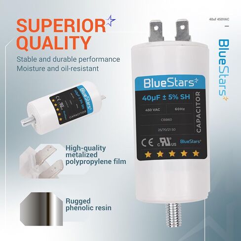US CBB60 20uF سلك أسطوانة قيادة المحرك Run SH Capacitor AC 450V جزء بديل من BlueStars - متوافق مع مكيف الهواء أو مكثف المضخة الحرارية in Kuwait