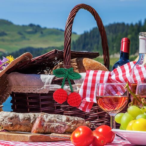 اكسسوارات السيارات الكروشيه ديكور السيارة الكرز اكسسوارات مرآة الرؤية الخلفية الكروشيه سيارة معلقة زخرفة مرآة اليد محبوك مرآة السيارة شماعات لطيف الأحمر الكروشيه اليدوية ملحق السيارة للنساء الفتيات in Saudi Arabia